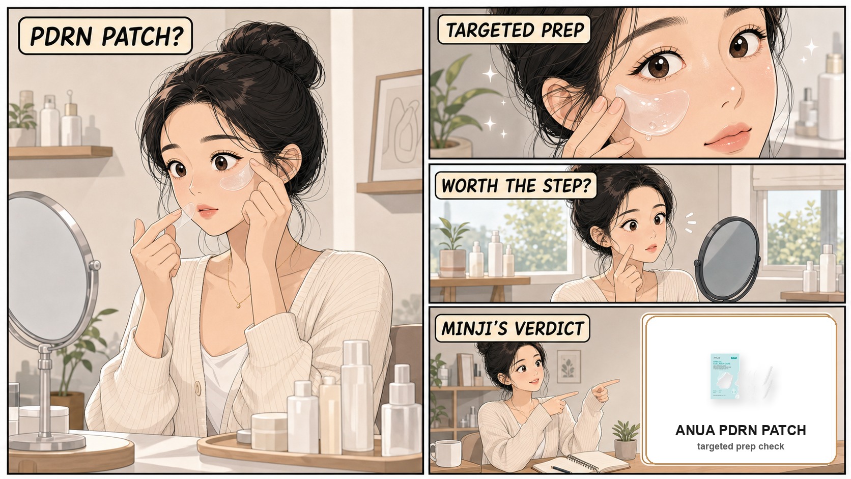 Webtoon review of Anua PDRN Collagen Melting Patch with real product image