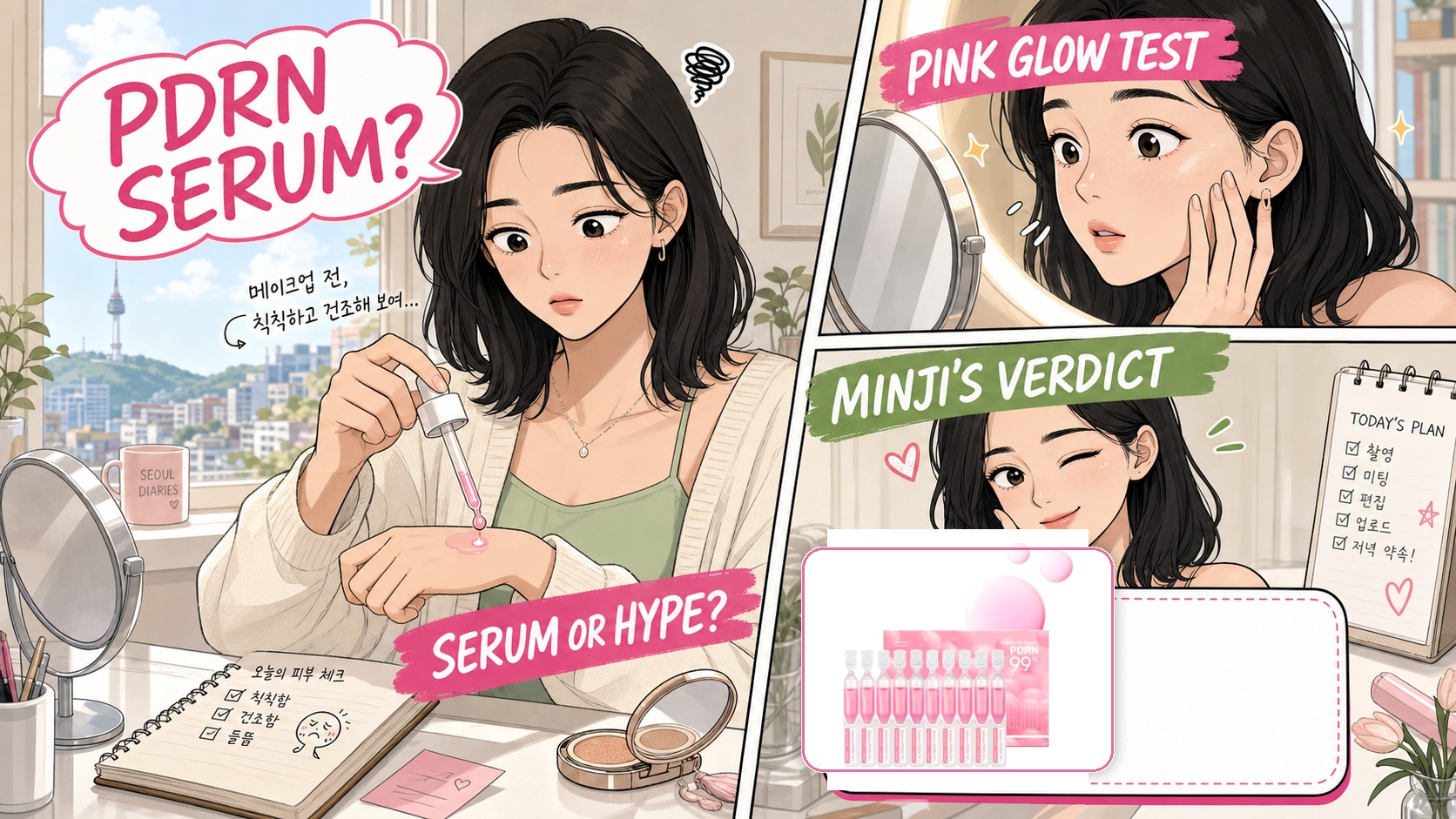 Webtoon review of medicube Salmon DNA PDRN Pink One Day Serum with real product image