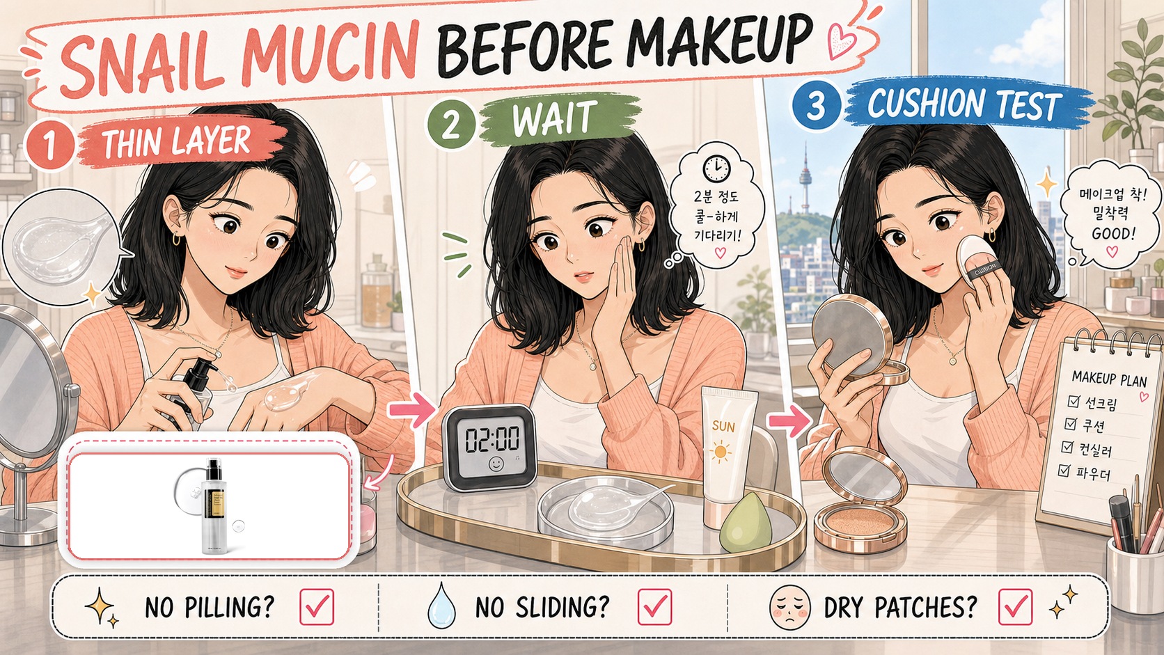 Webtoon guide to using snail mucin before makeup without pilling with real COSRX product image