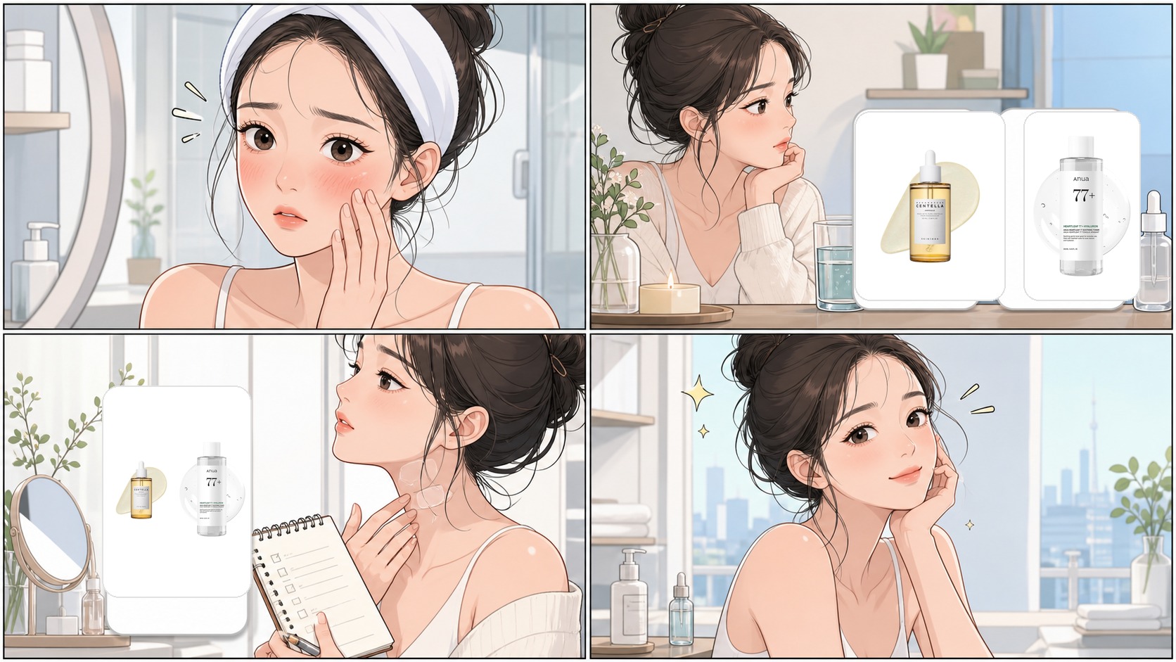 Webtoon comparison of Skin1004 Centella Ampoule vs Anua Heartleaf Toner with real product images