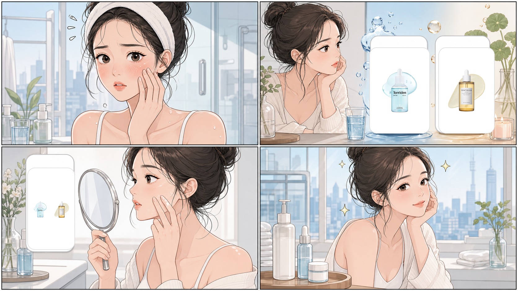 Webtoon comparison of Torriden Dive-In Serum vs Skin1004 Centella Ampoule with real product images