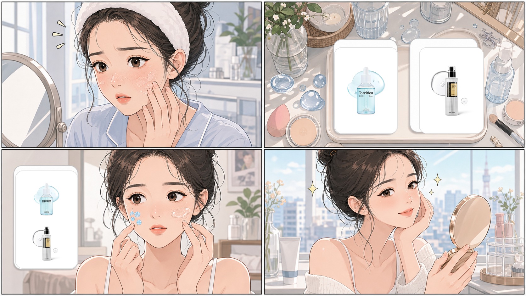Minji comparing Torriden DIVE-IN Serum and COSRX Snail Mucin for hydration and makeup prep