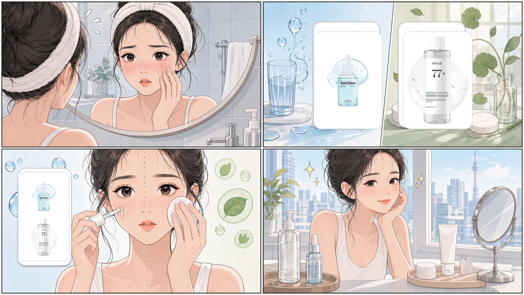 Webtoon comparison of Torriden Dive-In Serum vs Anua Heartleaf Toner with real product images