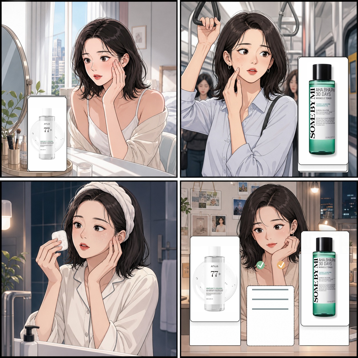 Webtoon comparison of Anua Heartleaf Toner vs Some By Mi Toner with real product images