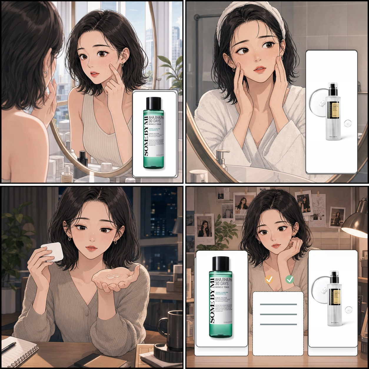 Webtoon comparison of Some By Mi Toner vs COSRX Snail Mucin with real product images