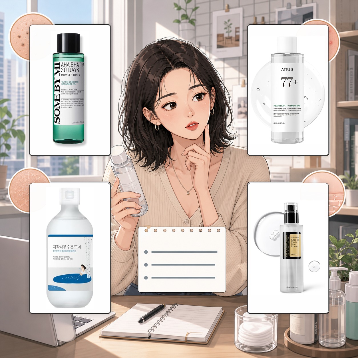 Webtoon hub image for best Korean toner for acne-prone skin on Amazon with real product images