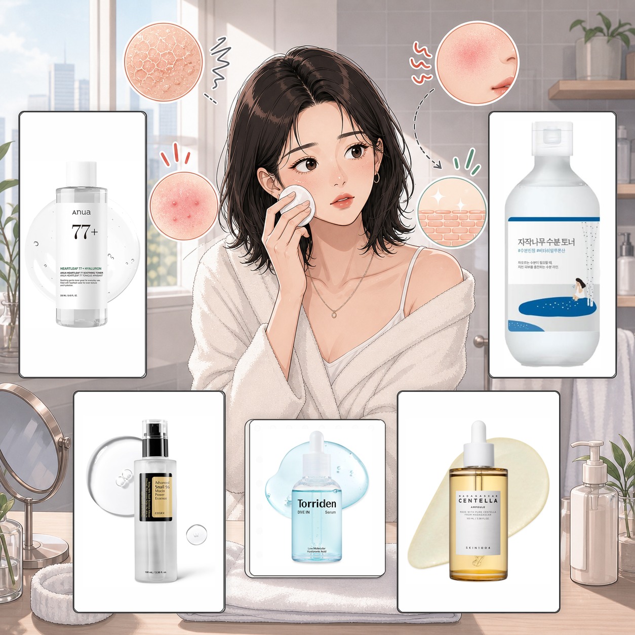 Webtoon hub image for best Korean skincare for damaged skin barrier on Amazon with real product images