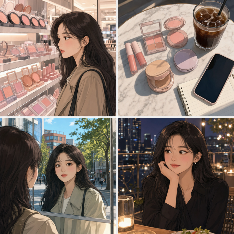 Minji comparing Korean blushes in Seoul webtoon